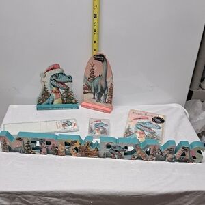 Primitives by Kathy Dinosaur Christmas Decor Set - Blue and Pink